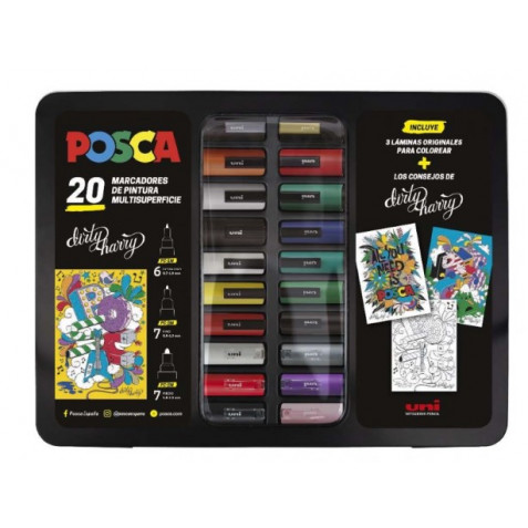 MALETA METALICA CON 20 MARCADORES CON TINTA BASE AGUA COLORES SURTIDOS