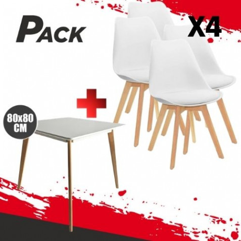 MESA DESIGN D900 80X80CM BLANCA + 4...