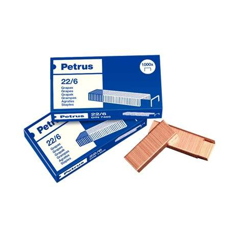 PACK 4 CAJAS GRAPAS 22/6 CAJA 1000 UNIDADES COBRE PETRUS