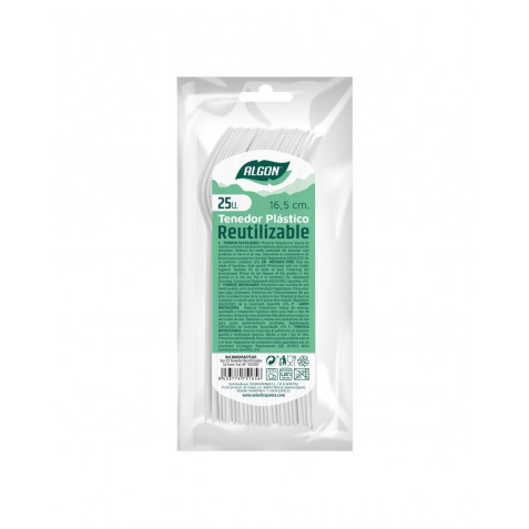 PACK 25 TENEDORES PLASTICOS REUTILIZABLES BLANCOS ALGON