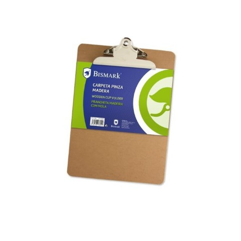CARPETA SUJETAPAPELES CON BASE DE MADERA Y PINZA METALICA FORMATO A5