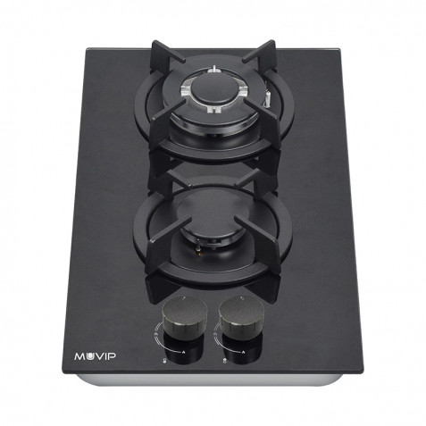 PLACA A GAS PARA ENCASTRAR 2 FUEGOS CRISTAL NEGRO MUVIP