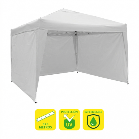 CARPA PLEGABLE ACERO 3X3 METROS BLANCA + 3 PAREDES PARA CARPA PLEGABLE
