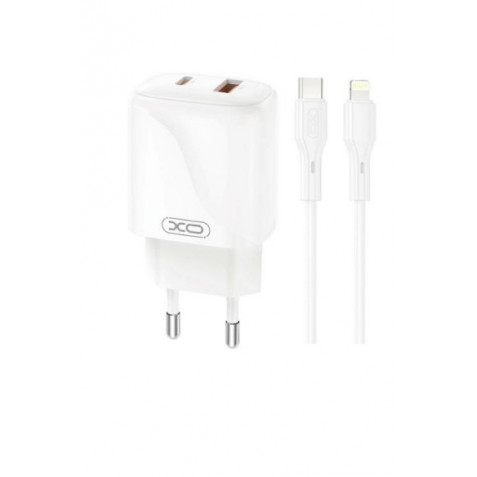 CARGADOR USB+USB-C 20W L158 CON CABLE LIGHTNING BLANCO XO
