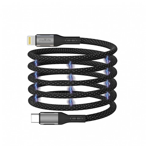 CABLE USB TIPO C A LIGHTNING 1 METRO 27W BLACK NYLON MAXLIFE