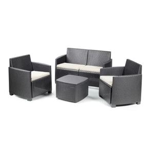 CONJUNTO DE JARDÍN MESA CUADRADA + 3 SILLONES CON COJINES ETNA ANTRACITA