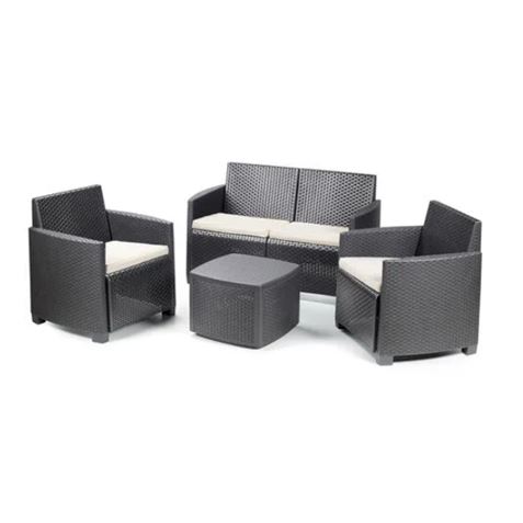 CONJUNTO DE JARDÍN MESA CUADRADA + 3 SILLONES CON COJINES ETNA ANTRACITA - 78064