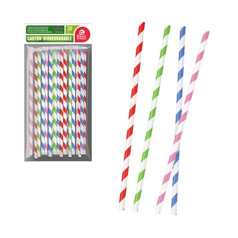 BOLSA 25 CAÑITAS CARTON FRANJAS SURTIDOS - 77015