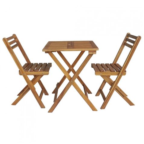 CONJUNTO DE JARDIN PLEGABLE MESA CUADRADA Y 2 SILLAS ECO MADERA DE ACACIA - 75798