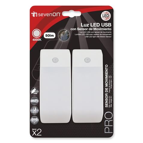 PACK 2 LUZ DE NOCHE RECTANGULAR USB 4000K SEVENON - 09812