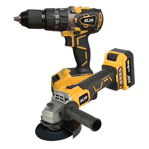 PACK 20V TALADRO PERCUTOR+RADIAL S/CARBONES | 2 X 4AH | CAJA ALUMINIO BLIM - BL0201-1