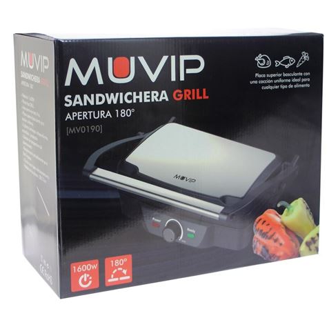 REACONDICIONADA SANDWICHERA GRILL INOXIDABLE 1600W 180º MUVIP - MV0190-3