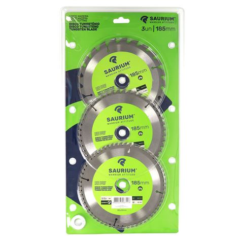PACK 3 DISCOS CORTE MADERA PARA SIERRAS 185MM. SAURIUM - 48711-4