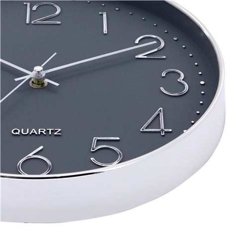 RELOJ DE PARED PLATEADO ESFERA GRIS CON RELIEVE - 81026-1