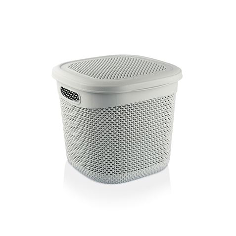 CESTA RESINA RECTANGULAR CON ASAS Y TAPA 15L GRIS - 04016