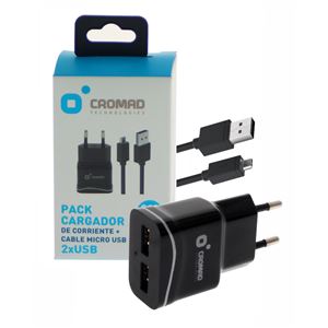 PACK CARGADOR CORRIENTE 2.1A + CABLE MICRO USB CROMAD - CR0880