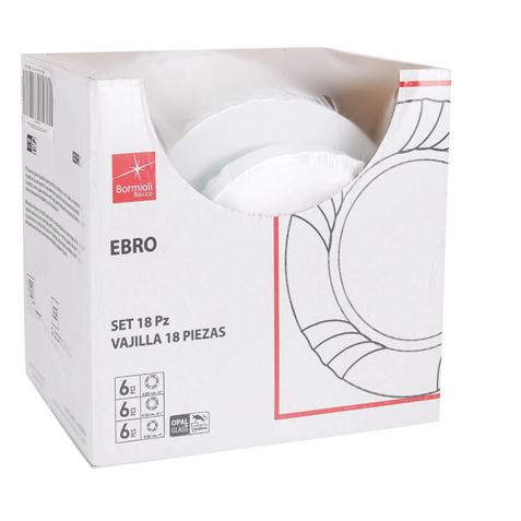 VAJILLA DE 18 PIEZAS EBRO BLANCA BORMIOLI - HP-21140281-1