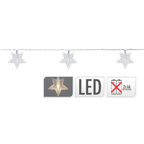 GUIRNALDA A PILAS FIJA 10 LEDS CON ESTRELLAS LUZ BLANCO FRIO 1,3M - 71318-1