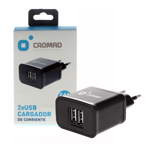 CARGADOR DE CORRIENTE 2.4A 2 X USB NEGRO CROMAD - CR0795