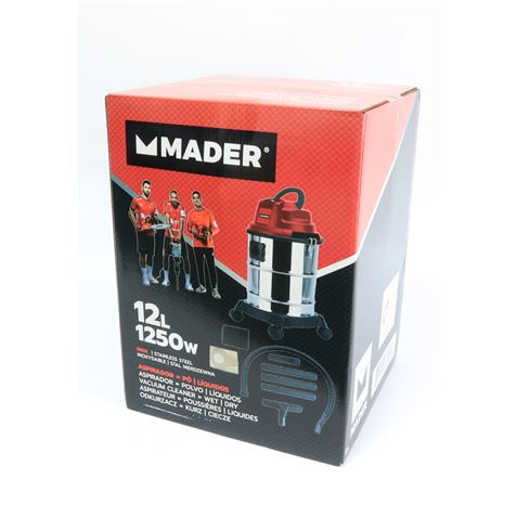 ASPIRADORA INOX POLVO-LÍQUIDOS 12 L. 1.250 W. MADER - 63348-2
