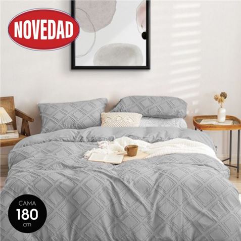 COLCHA DE CAMA ROMBOS GRIS 280X265CM RELLENO 90GR/M2 HBS - 5070772078