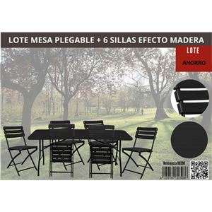 PACK MESA PLEGABLE EFECTO MADERA + 6 SILLAS - 80398