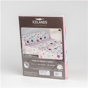 JUEGO DE SABANAS CAMA 90CM ESTRELLAS ROSAS HBS - 5061780621-1
