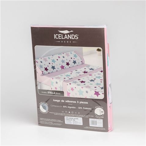 JUEGO DE SABANAS CAMA 90CM ESTRELLAS ROSAS HBS - 5061780621-1
