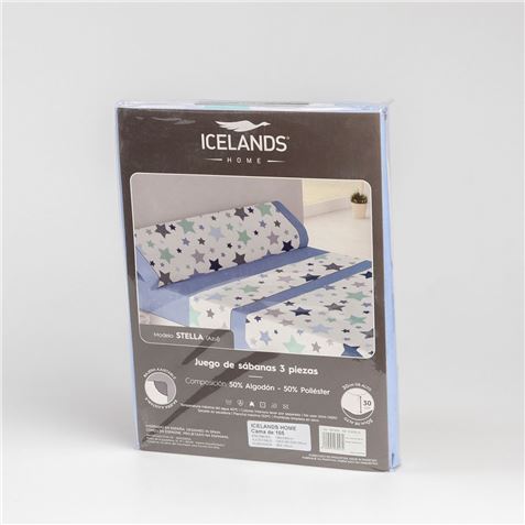 JUEGO DE SABANAS CAMA 90CM ESTRELLAS AZUL HBS - 5061780521-1