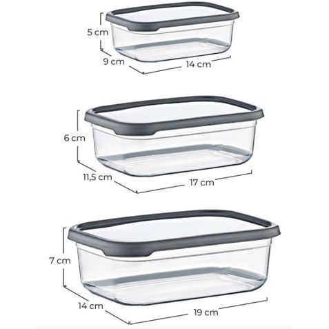 SET 3 TUPPER RECTANGULARES GRIS 350-650-1200ML - 04128-2