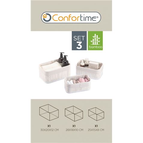 SET 3 CESTAS BAMBU WHITE CONFORTIME - BY01019374252-2
