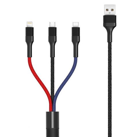 REAC. CABLE NB54 CARGA RAPIDA | MICRO + TIPO C + LIGHTNING A USB XO - XONB54