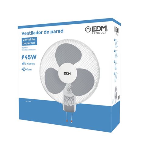 VENTILADOR PARED BLANCO 45W Ø ASPAS 40CM EDM - 33915-1