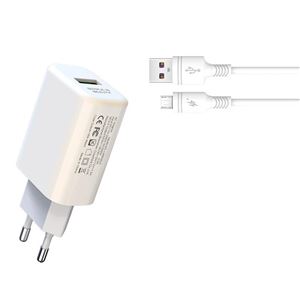 PACK CARGADOR CORRIENTE L85D 18W + CABLE MICRO USB BLANCO XO