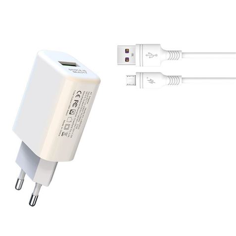 PACK CARGADOR CORRIENTE L85D 18W + CABLE MICRO USB BLANCO XO - XOL85DMCWH