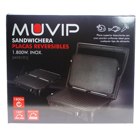 REACONDICIONADA SANDWICHERA INOX 1800W 180º PLACAS REVERSIBLES MUVIP - MV0191-4 REACONDICIONADA SANDWICHERA INOX 1800W 180º PLACAS REVERSIBLES MUVIP - MV0191-4