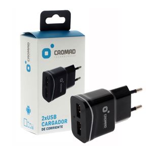 CARGADOR DE CORRIENTE 2.1A 2 x USB NEGRO CROMAD - CR0623