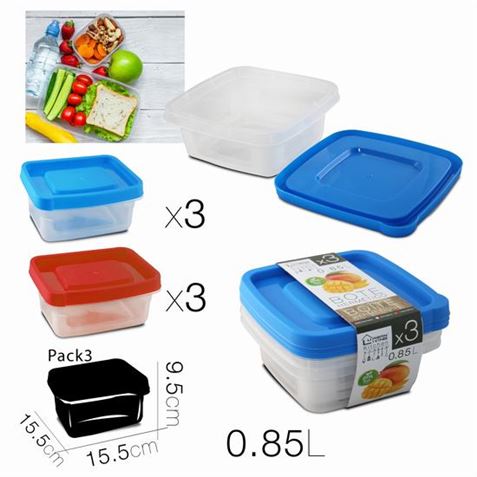 SET 3 TUPPER PLASTICO CUADRADO 800ML URBAN LIVING