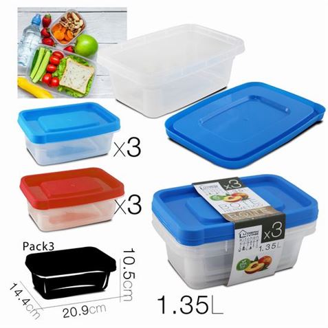 SET 3 TUPPER PLASTICO RECTANGULAR URBAN LIVING