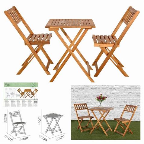 CONJUNTO MESA + 2 SILLAS MADERA BISTRO - 19690