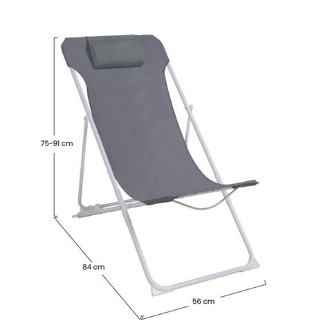 SILLA / TUMBONA PLEGABLE 3 POSICIONES CON COJIN GRIS/ACERO 56X84X75/91CM - 76116-1