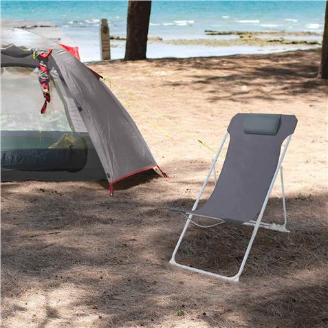 SILLA / TUMBONA PLEGABLE 3 POSICIONES CON COJIN GRIS/ACERO 56X84X75/91CM - 76116-2