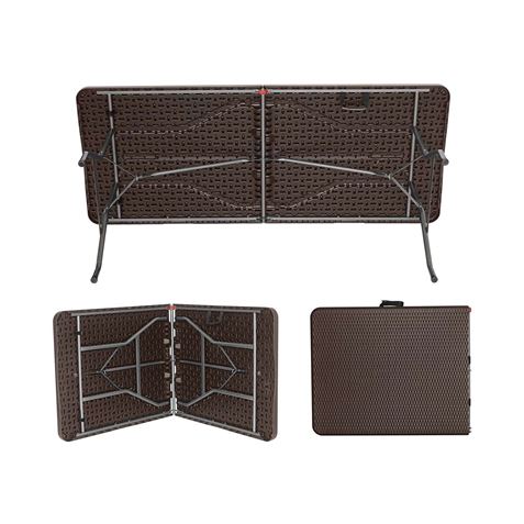 MESA PLEGABLE RECTANGULAR EFECTO RATAN 180x74x74cm - 76142-1