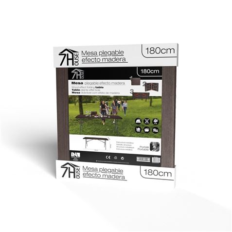 MESA PLEGABLE RECTANGULAR EFECTO MADERA 180x74x74cm - 76133-2