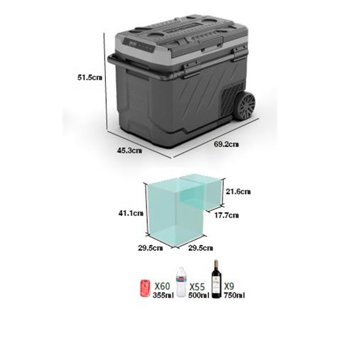 NEVERA DE COMPRESOR PORTATIL CON RUEDAS 49 LITROS 60W DOBLE ZONA MUVIP - MV0517ESP