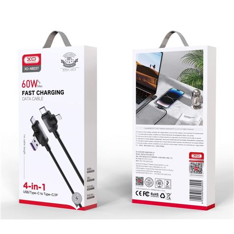CABLE NB237 CARGA RAPIDA 4 EN 1 | MICRO + TIPO C + LIGHTNING A USB/TIPO C - XONB237BK-1