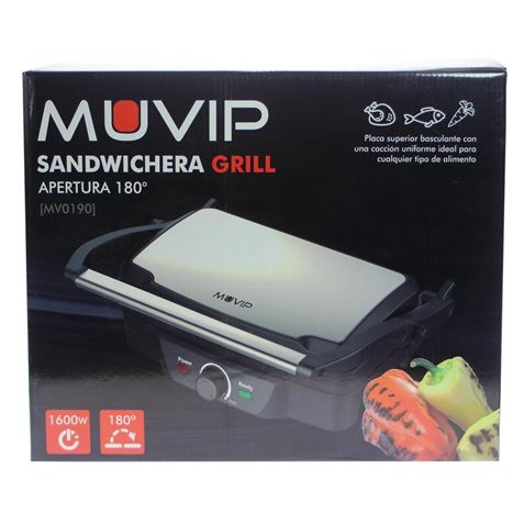 SANDWICHERA GRILL INOXIDABLE 1600W 180º MUVIP - MV0190-4