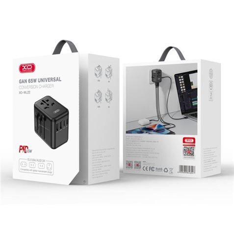 ADAPTADOR UNIVERSAL DE VIAJE 65W 3 X TIPO C + 2 X USB XO - XOWL22-3