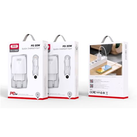 CARGADOR DE CORRIENTE L113 20W TIPO C + CABLE TIPO C XO BLANCO - XOL113TC-2