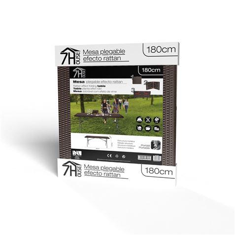 MESA PLEGABLE RECTANGULAR EFECTO RATAN 180x74x74cm - 76142-2